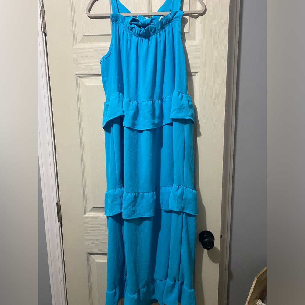 Blue women’s summer dress 
 Tiered and a halter neckline
